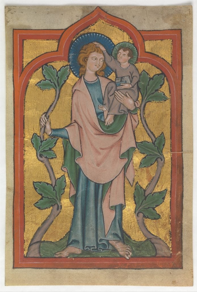 Manuscript Leaf with Saint Christopher Bearing Christ (14th century). Courtesy of the Metropolitan Museum of Art.