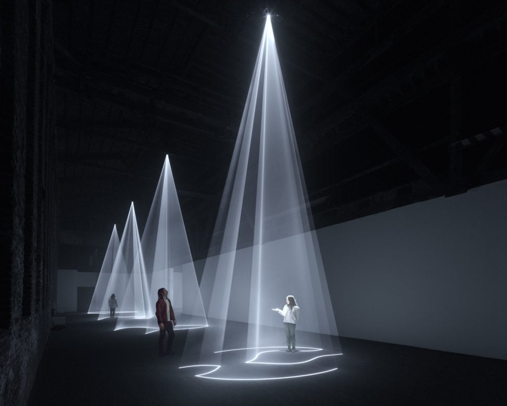 Installation view of "Solid Light Works: Anthony McCall." Curated by Gabriel Florenz. Pioneer Works, New York, January 12–March 11, 2018. ©Dan Bradica.