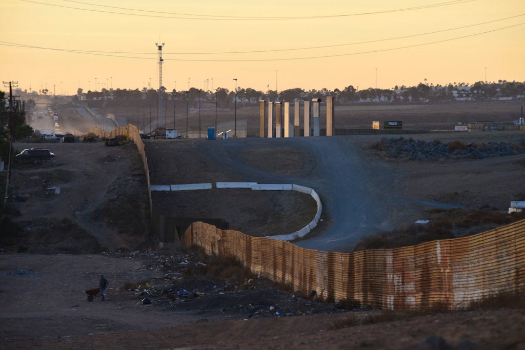 The Mexican border wall prototypes. Photo courtesy of Bjarni Grimsson.