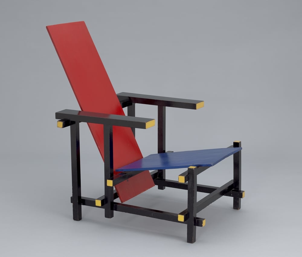Gerrit Rietveld's Red Blue Chair (c. 1918). © 2018 Artists Rights Society (ARS), New York / Beeldrecht, Amsterdam. Courtesy of the Museum of Modern Art, NY.