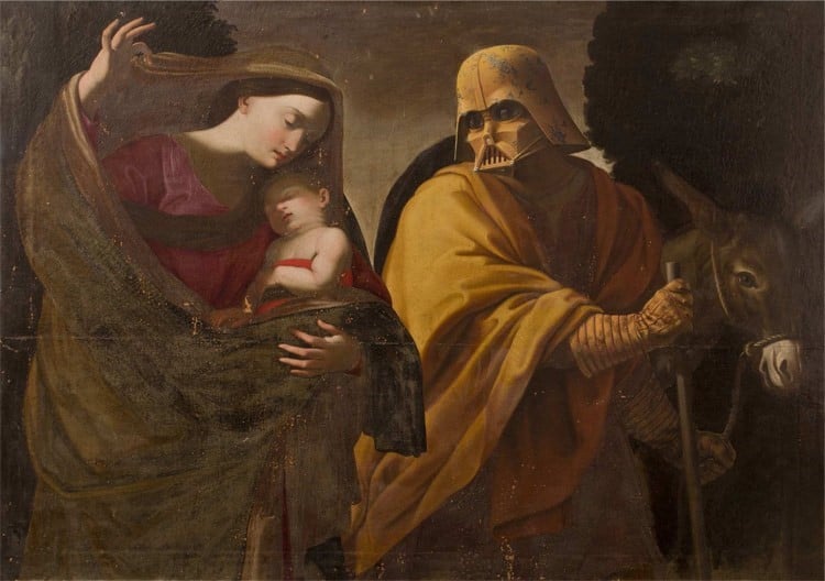 Riccardo Mayr, Escape From Gliese 832c, after Guido Reni, 17th century The Escape to Egypt). Courtesy of Gallery 30 South.