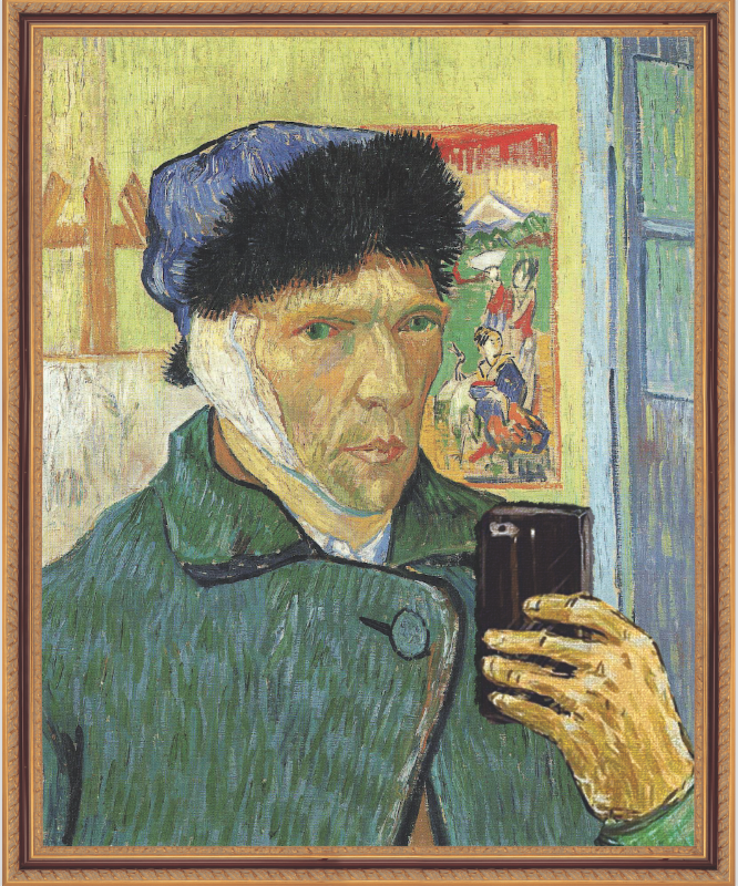 Vincent van Gogh's self portrait reimagined as a portrait of a man taking a selfie. Courtesy of the Museum of Selfies.
