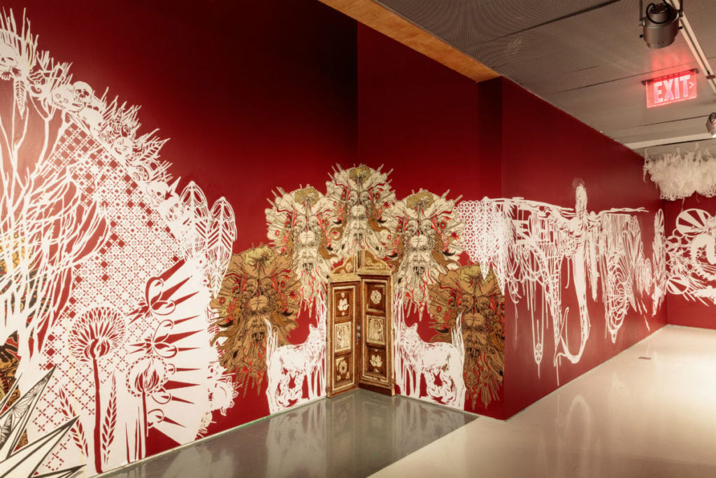 Installation view of Swoon's "The Canyon" at Contemporary Art Center, St. Louis. Image courtesy Tod Seelie.