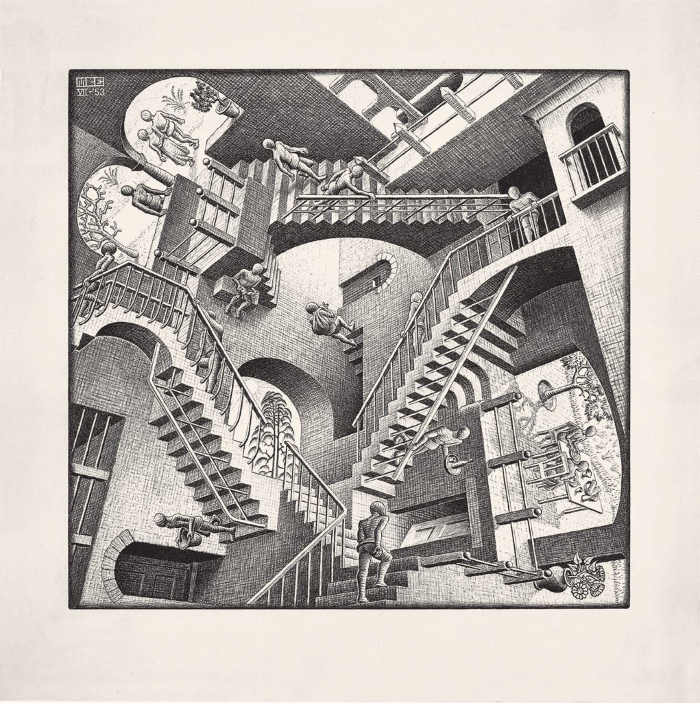 M.C. Escher, Relativity. ©2018 the M.C. Escher Company.