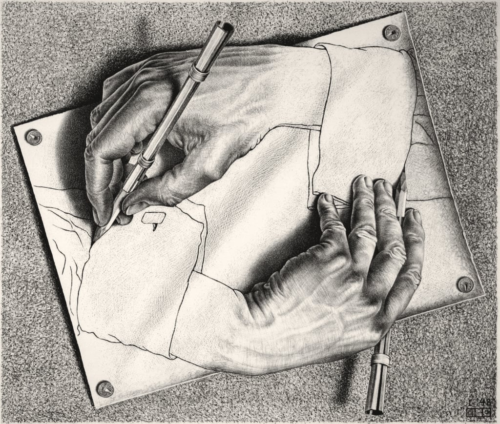 M.C. Escher, <em>Drawing Hands</em>. ©2018 the M.C. Escher Company.