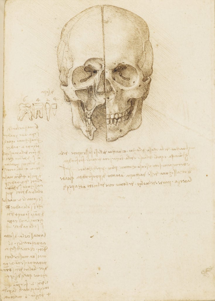 Leonardo da Vinci, The Skull Sectioned (1489). Courtesy of the Royal Collection Trust. © Her Majesty Queen Elizabeth II 2018.