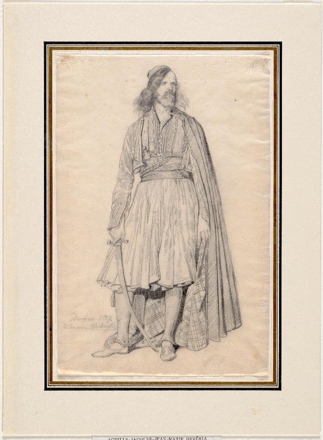 Achille Devéria, <i>Soldat Souliote (Souliote soldier)</i> (1827)<br /> Graphite on translucent paper<br> Carnegie Museum of Art, Gift of Dr. and Mrs. Daniel Fishkoff