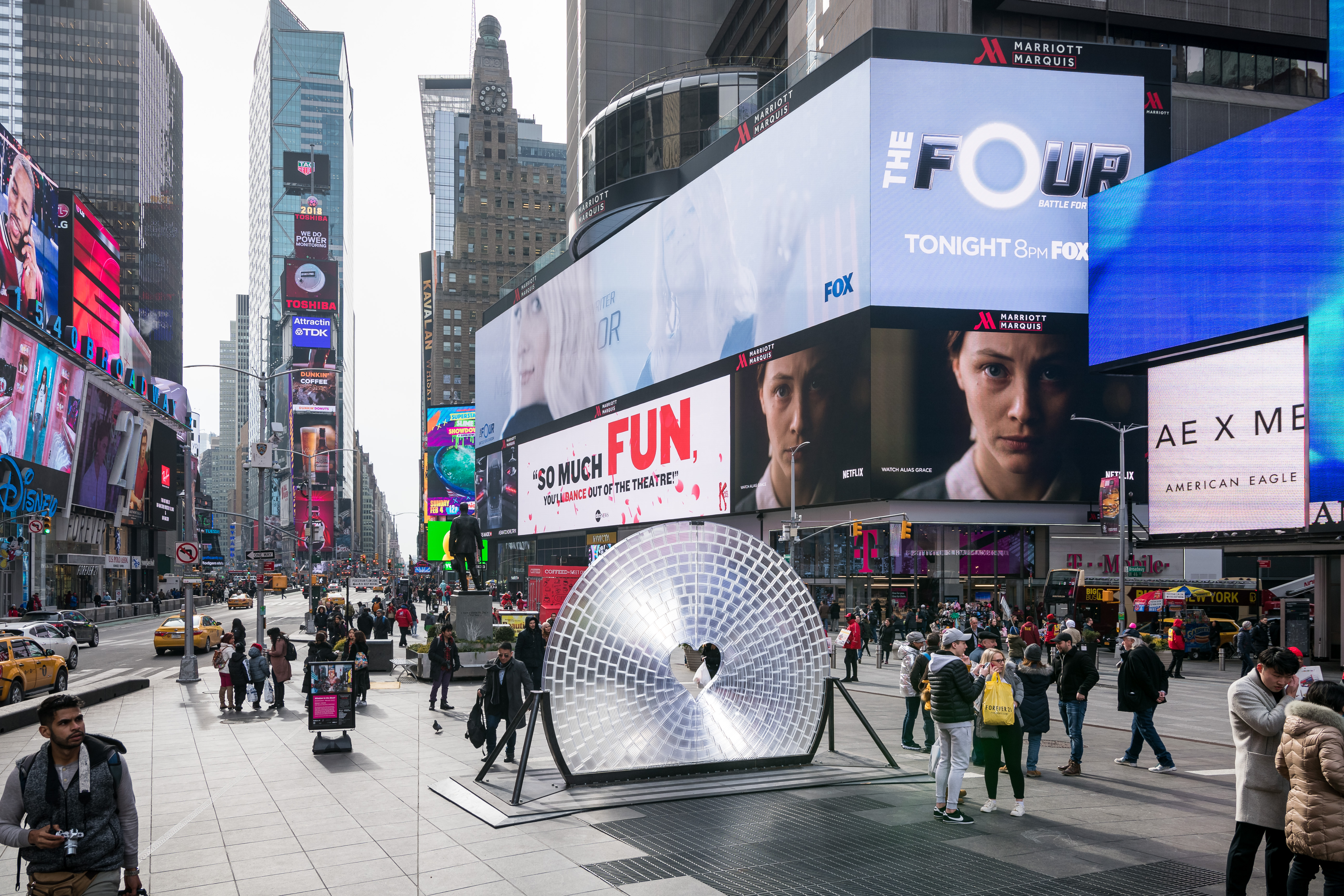 ArandaLasch + Marcelo Coelho, Window to the Heart in Times Square. Photo courtesy of Ian Douglas for Times Square Arts.