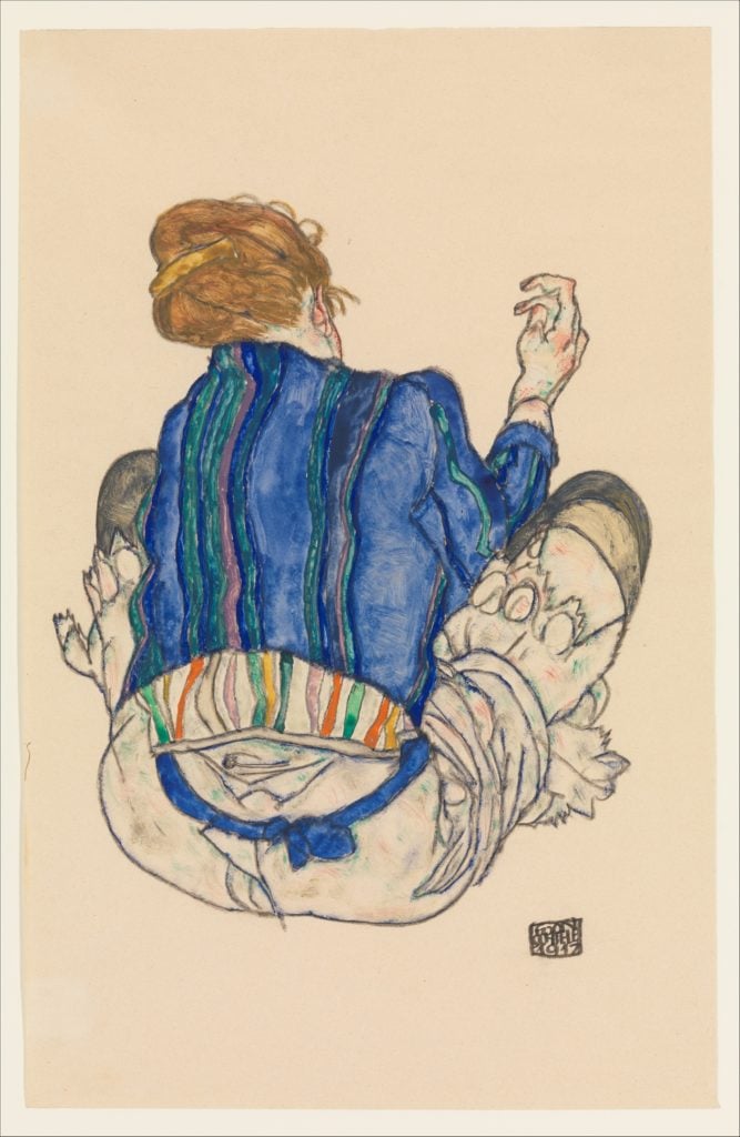 Egon Schiele, Seated Woman, Back View (1917), donated to the Met by Scofield Thayer. Courtesy of the Metropolitan Museum of Art.