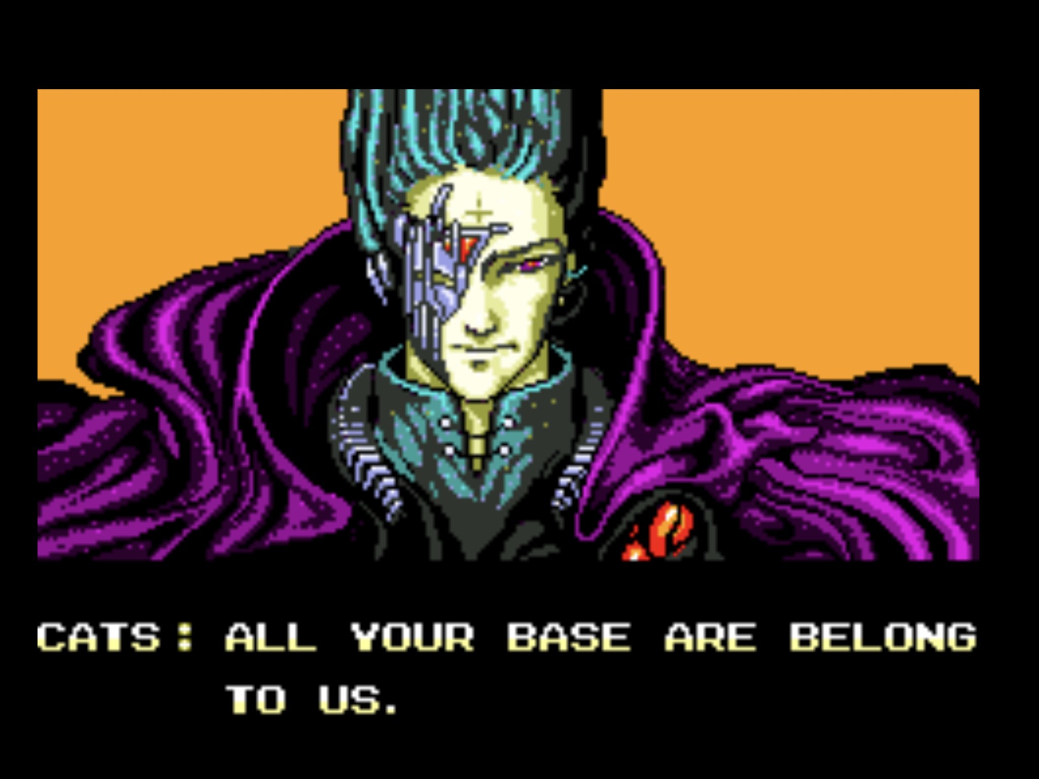 The height of mid-'00s internet culture: The "All Your Base Are Belong to Us" meme, originally from the video game Zero Wing.