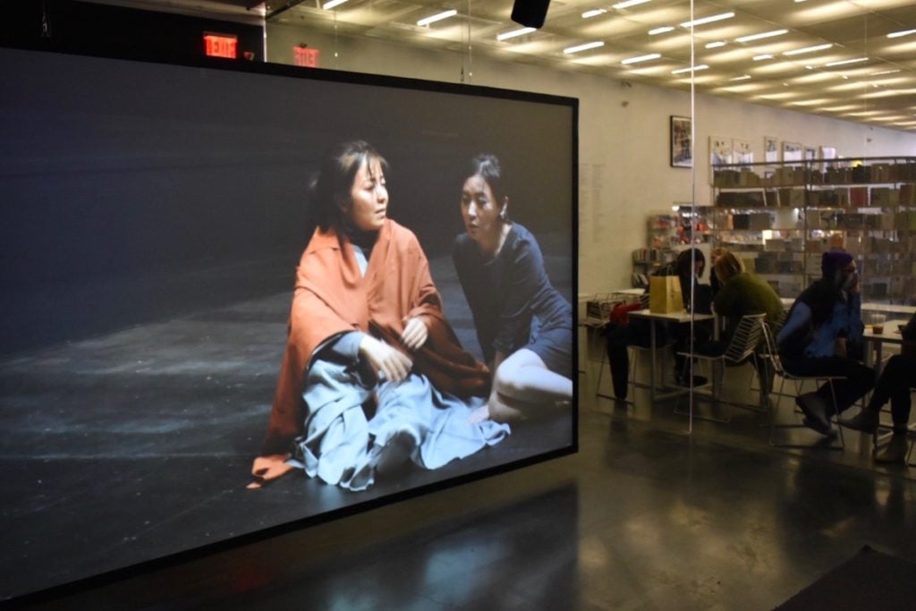 Installation view of Shen Xin's <em>Provocation of the Nightingale</em> at the New Museum. Image courtesy Ben Davis.