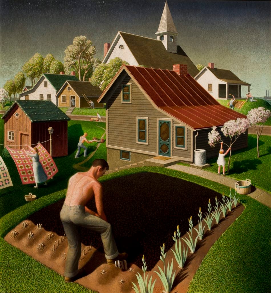 Grant Wood's Spring in Town (1941). Courtesy of the Swope Art Museum, Terre Haute, Indiana.