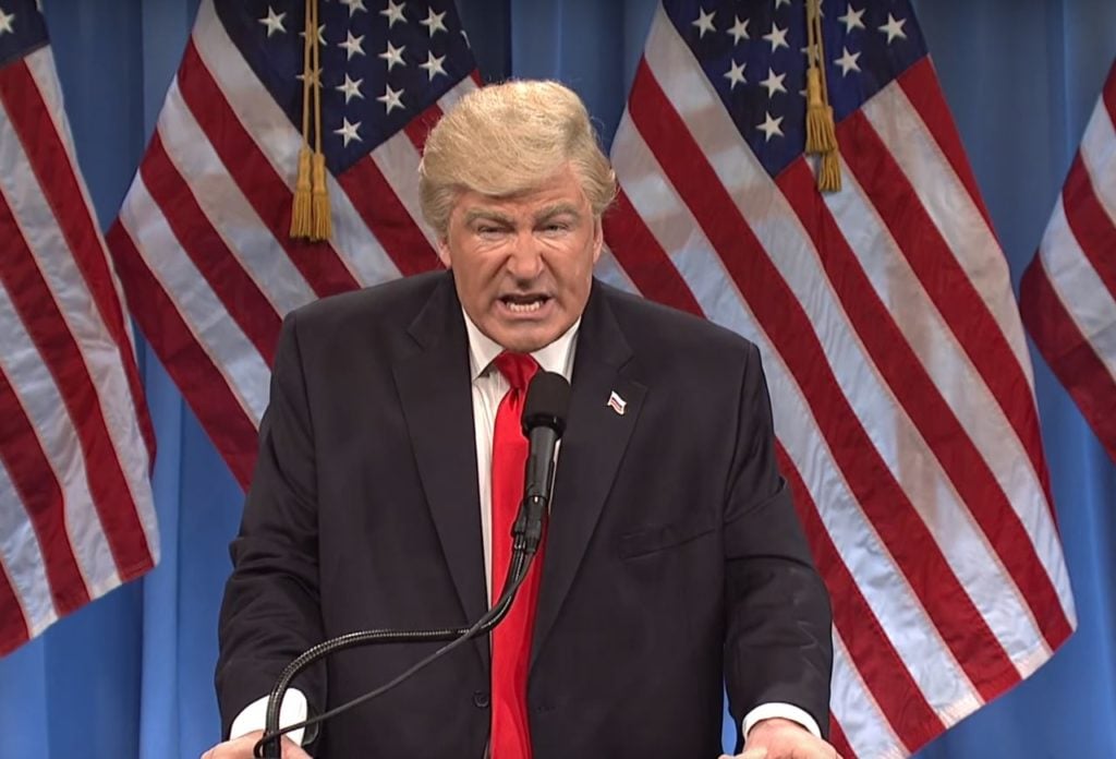 Screenshot of Alec Baldwin as President Donald Trump on Saturday Night Live. Courtesy of NBC. 