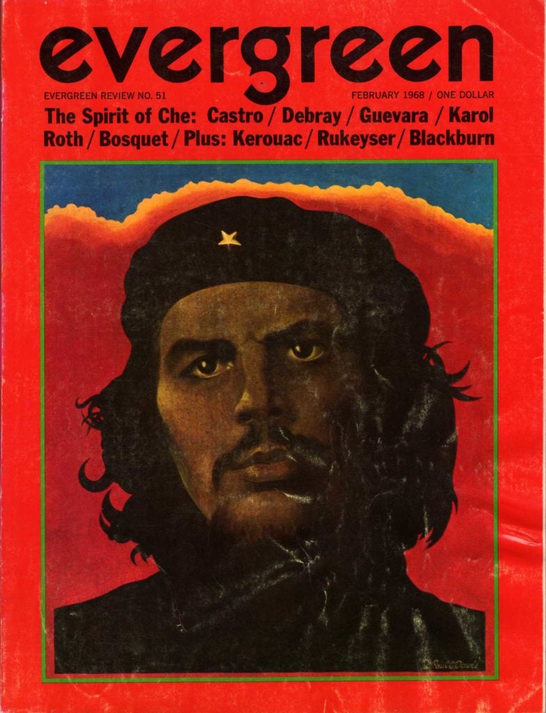 Paul Davis's illustration of Argentine revolutionary Che Guevara on the cover of the February 1968 issue of the <em>Evergreen Review</em>. Courtesy of the <em>Evergreen Review</em>.