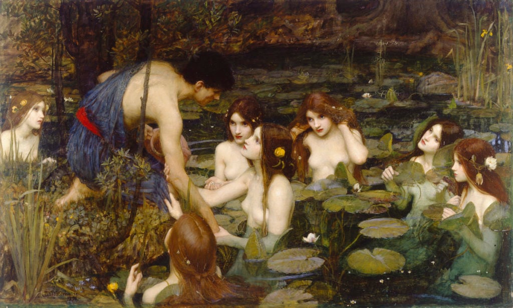 John William Waterhouse, Hylas and the Nymphs (1869). Public Domain.
