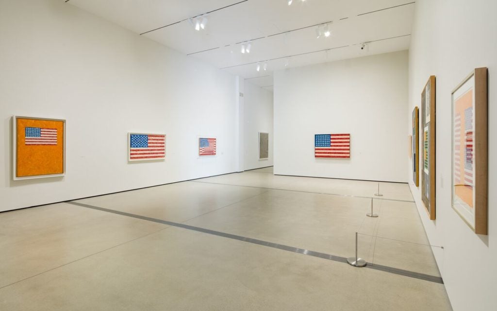 Installation view of "Jasper Johns: Something Resembling Truth" at the Broad. Photo by Pablo Enriquez. Art © Jasper Johns/Licensed by VAGA, New York, NY.
