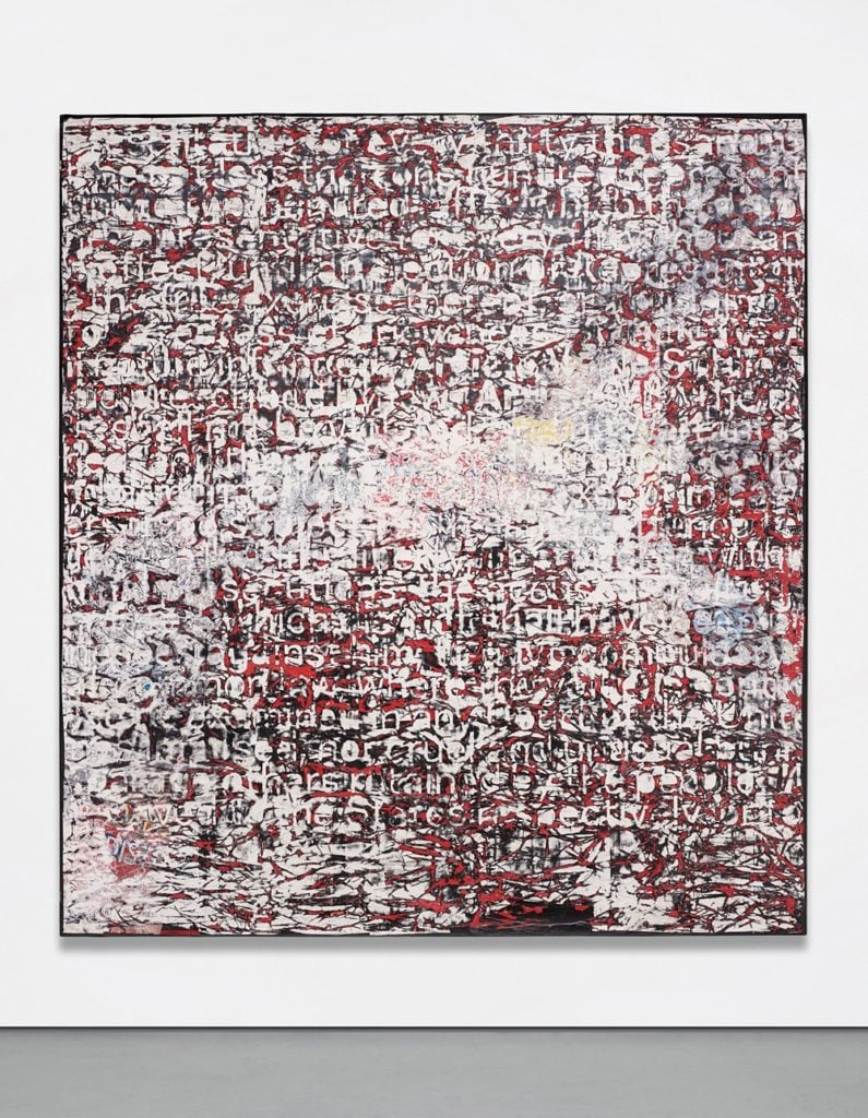 Mark Bradford's Constitution IV (2013) currently holds the record for a work by the artist at auction. It sold for $5.8 million at Phillips London in 2015. . Courtesy Phillips.