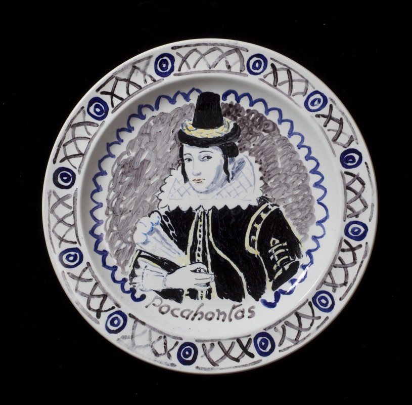 Vanessa Bell and Duncan Grant, <em>The Famous Women Dinner Service</em>, Pocahontas (c. 1932–34). Photo courtesy Piano Nobile/Robert Travers Works of Art Limited.