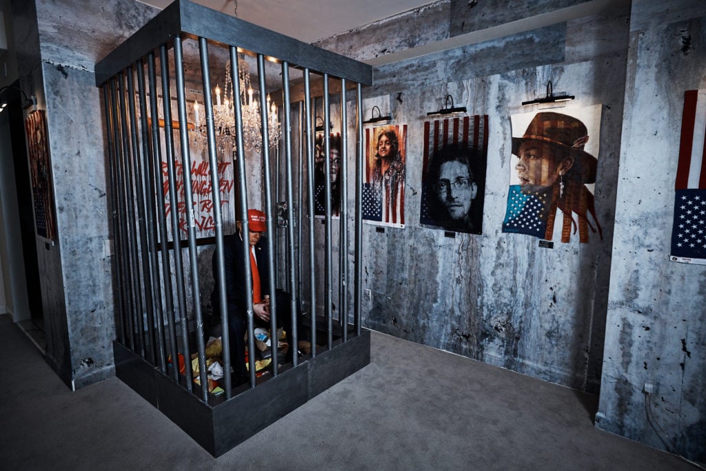 INDECLINE, "The People's Prison" (installation view at Trump International Hotel and Tower in New York), 2018. Photo courtesy of Jason Goodrich.