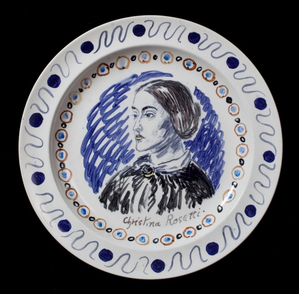 Vanessa Bell and Duncan Grant, <em>The Famous Women Dinner Service</em>, Christina Rossetti (c. 1932–34). Photo courtesy Piano Nobile/Robert Travers Works of Art Limited.
