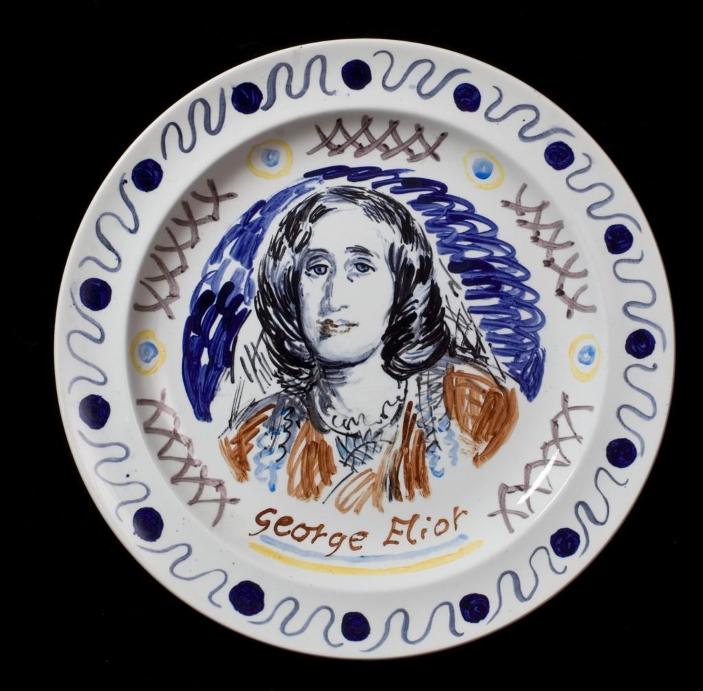 Vanessa Bell and Duncan Grant, <em>The Famous Women Dinner Service</em>, George Eliot (c. 1932–34). Photo courtesy Piano Nobile/Robert Travers Works of Art Limited.