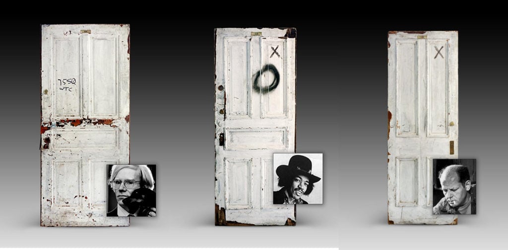 Andy Warhol, Jimi Hendrix, and Jackson Pollock's doors from the Chelsea Hotel are being sold at auction. Photo courtesy of Guernsey's.