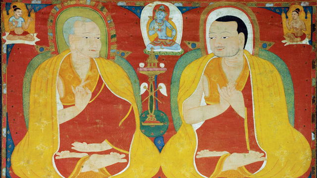 A thangka depicting the Four Founding Kagyu Masters, Tibet (mid-13th century), detail. Estimate $600,000–800,000. Courtesy of Sotheby's New York.
