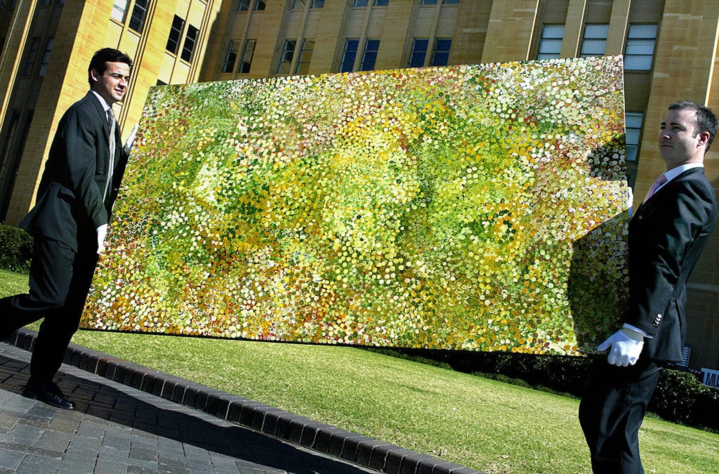 A painting by Aboriginal artist Emily Kame Kngwarreye at Sotheby's Australia. Photo courtesy of Greg Wood/AFP/Getty Images.