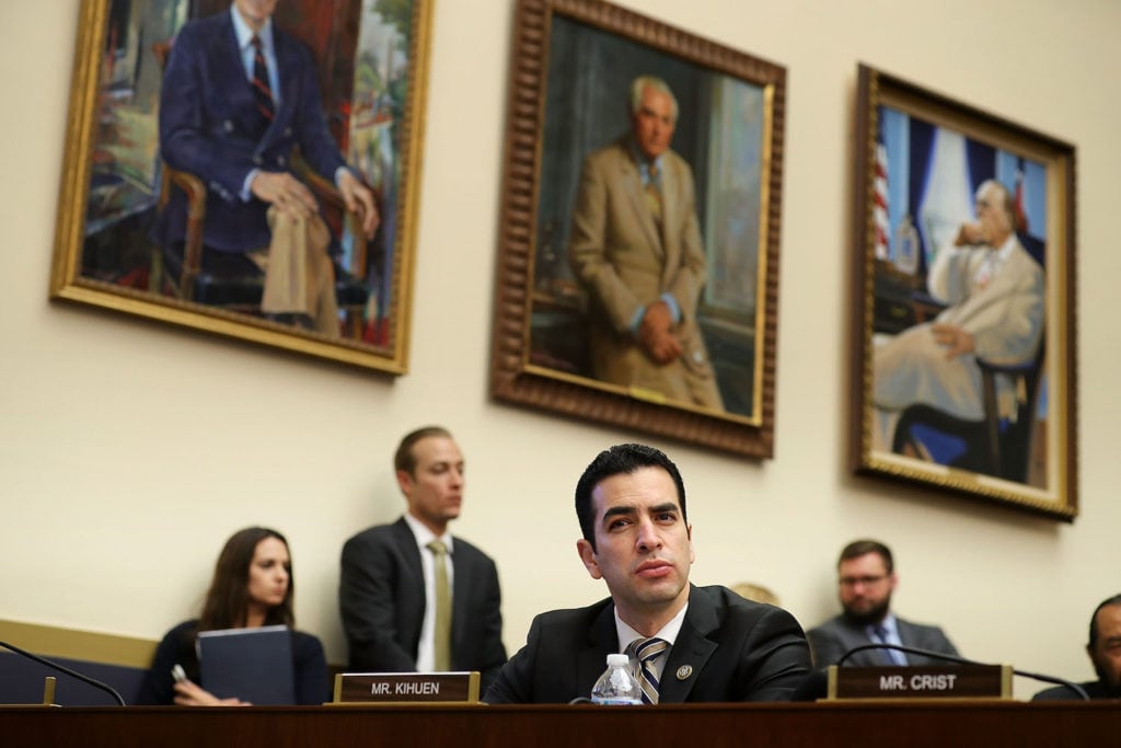 House Financial Services Committee member Rep. Ruben Kihuen in front of portraits in the Rayburn House Office Building. Photo by Chip Somodevilla/Getty Images.