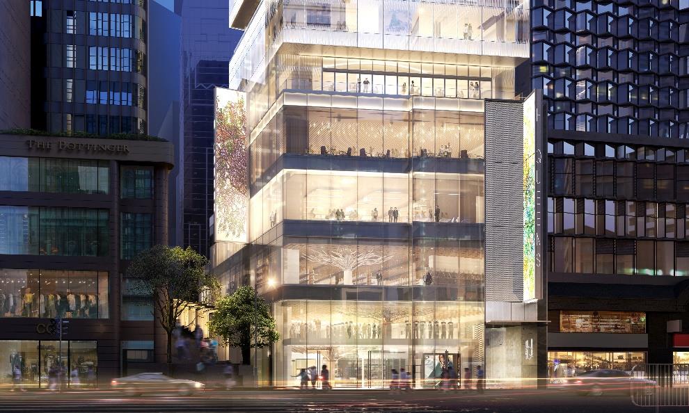 The rendering of the newly opened H Queens building complex in Hong Kong. Courtesy of H Queens, 2018.