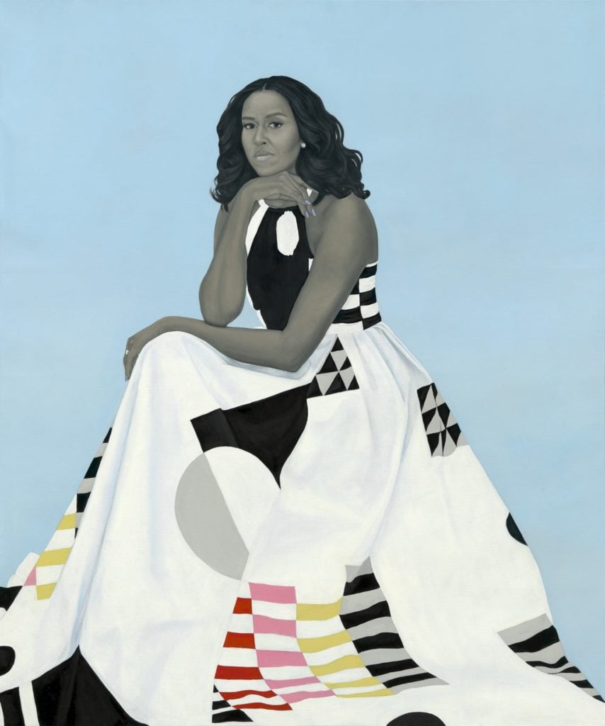 Amy Sherald, Michelle LaVaughn Robinson Obama (2018). Courtesy of the National Portrait Gallery, Smithsonian Institution.