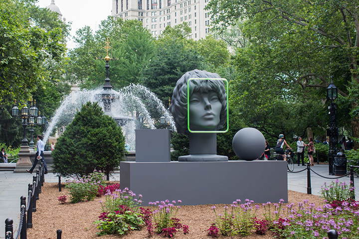 Amanda Ross-Ho, <em>The Character and Shape of Illuminated Things (Facial Recognition)</em> 2015, in "Image Object." Photo by Liz Ligon, courtesy of the Public Art Fund/Mitchell Innes &amp; Nash, New York.