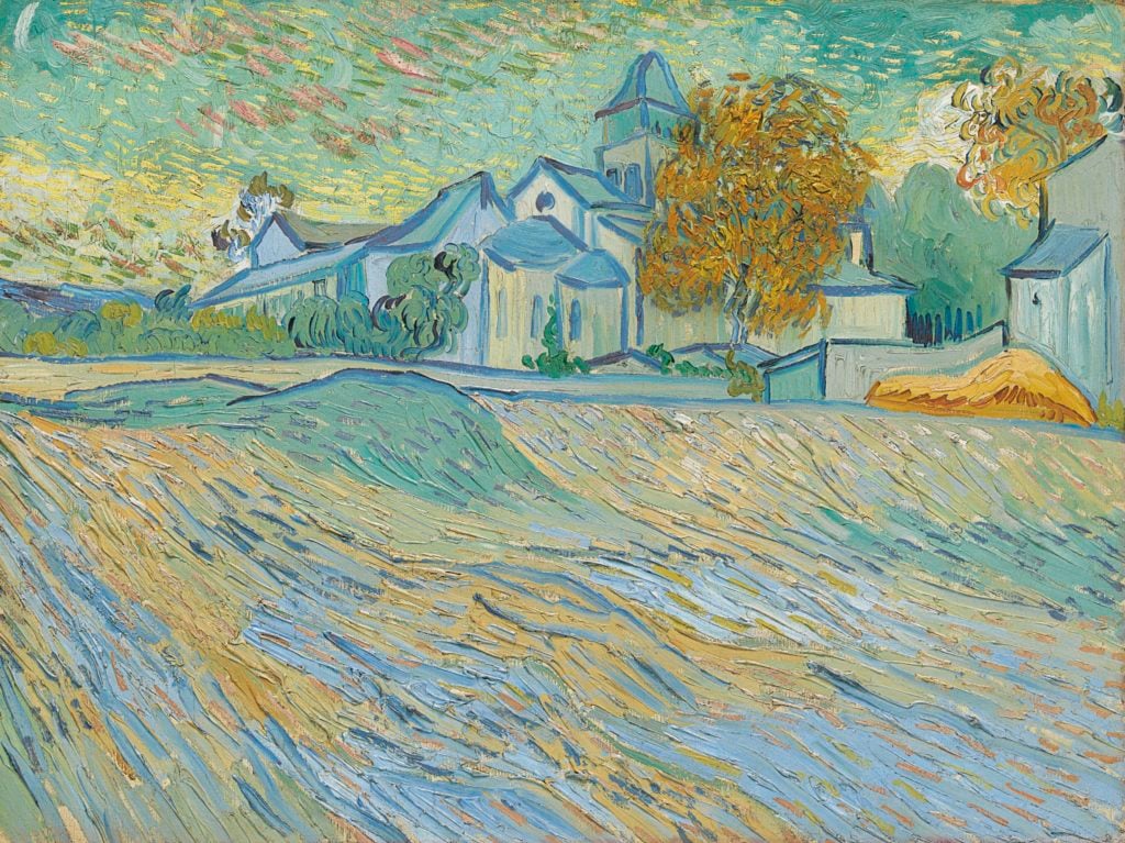 Vincent Van Gogh, <i>Vue de l'asile et de la Chapelle de Saint-Rémy (View of the Asylum and Chapel)</i>, 1889. Courtesy of Christie's New York.