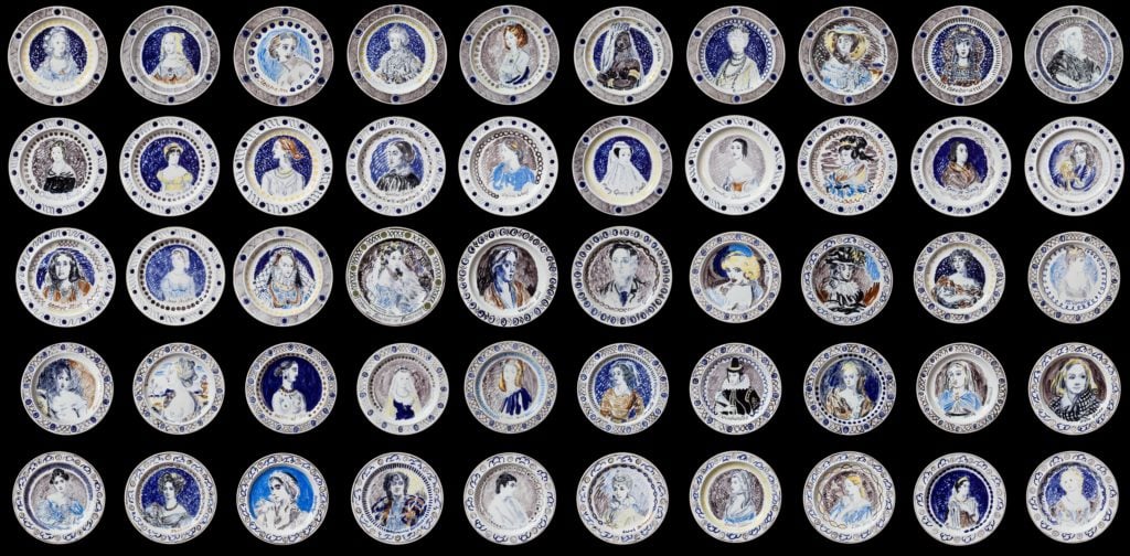 Vanessa Bell and Duncan Grant, <em>The Famous Women Dinner Service</em> (c. 1932–34), detail. Photo courtesy Piano Nobile/Robert Travers Works of Art Limited.