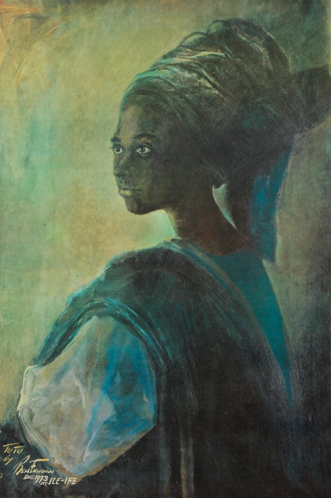 Ben Enwonwu, <em>Tutu</em> (1973). The first of three <em>Tutu</em> paintings was stolen in 1994 and its whereabouts remain unknown. Courtesy of Bonhams London.
