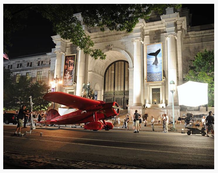 Amelia Earhart plane at the filming outside the Museum Of Natural History on Central Park West of 'Night At The Museum 2 : Battle Of The Smithsonian '..starring Ben Stiller and Amy Adams (Photo by Richard Corkery/NY Daily News Archive via Getty Images.