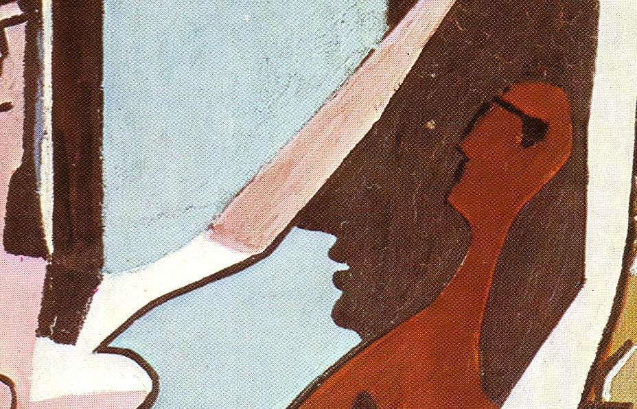 Detail of Picasso's <em>The Three Dancers</em>, featuring the disputed silhouette. Image courtesy NichoDesign on Flickr.
