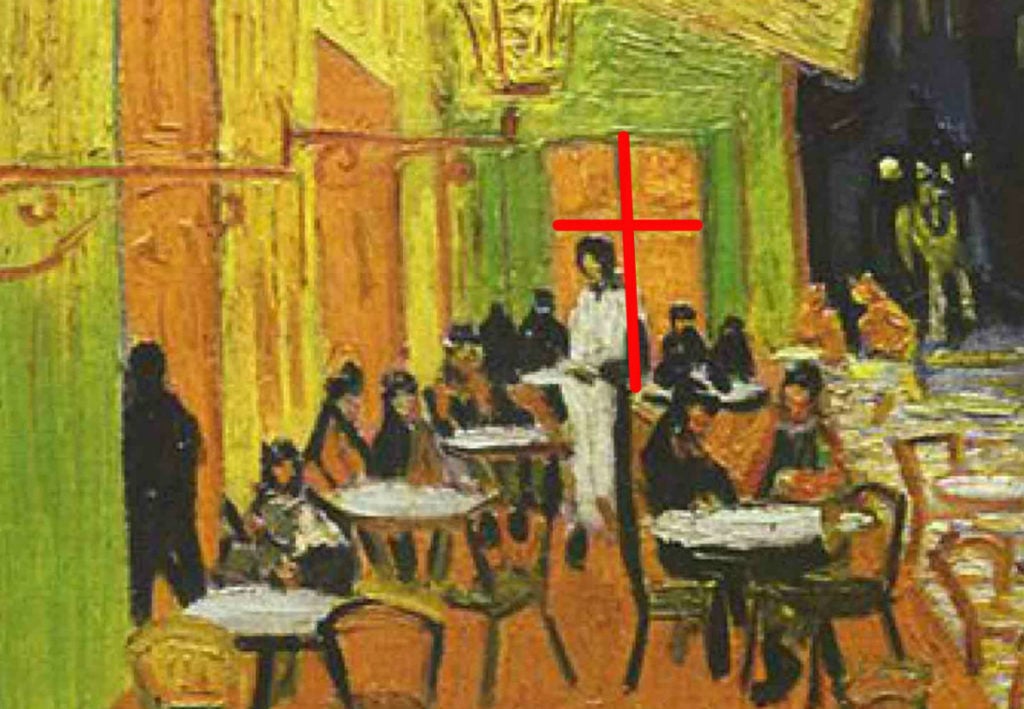 Detail of <em>The Night Cafe</em>, with possible cross emphasized. 