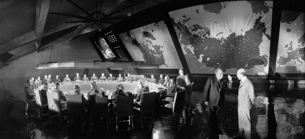 14th March 1963: Filming on the set of <em>Dr Strangelove or: How I Learned to Stop Worrying and Love the Bomb</em>, directed by Stanley Kubrick. Photo courtesy Express/Express/Getty Images.