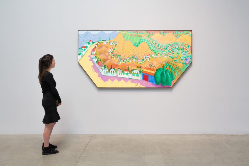 Installation view of "David Hockney: Something New in Painting (and Photography) [and even Printing]" at Pace Gallery. © David Hockney, courtesy of Pace.