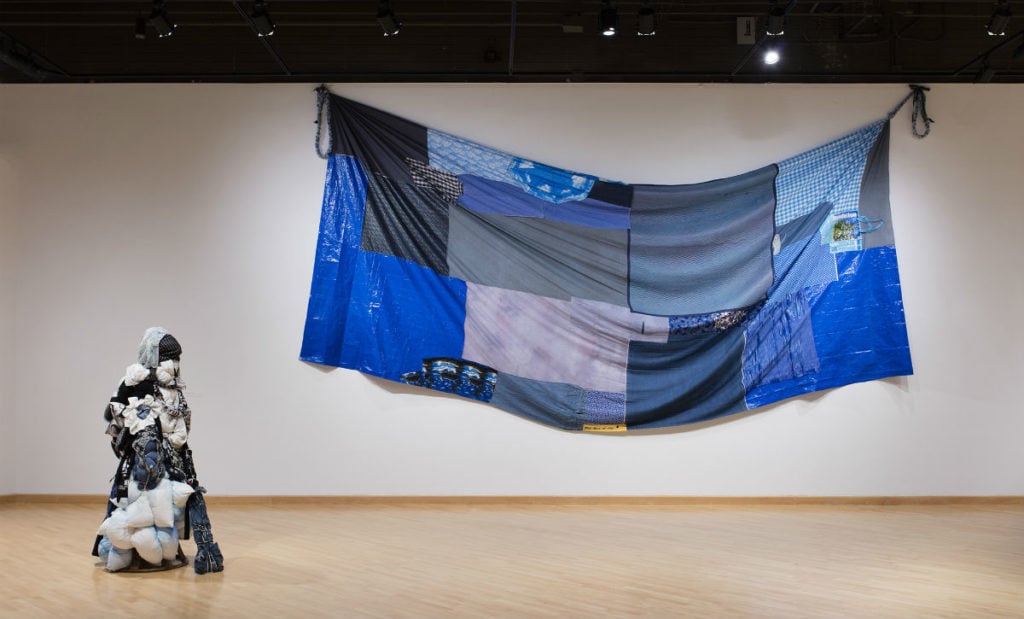 Shinique Smith, <em>Sky Cloth</em> (2018) at the California African American Museum. Photos by Brian Forrest and courtesy the artist and David Castillo Gallery.