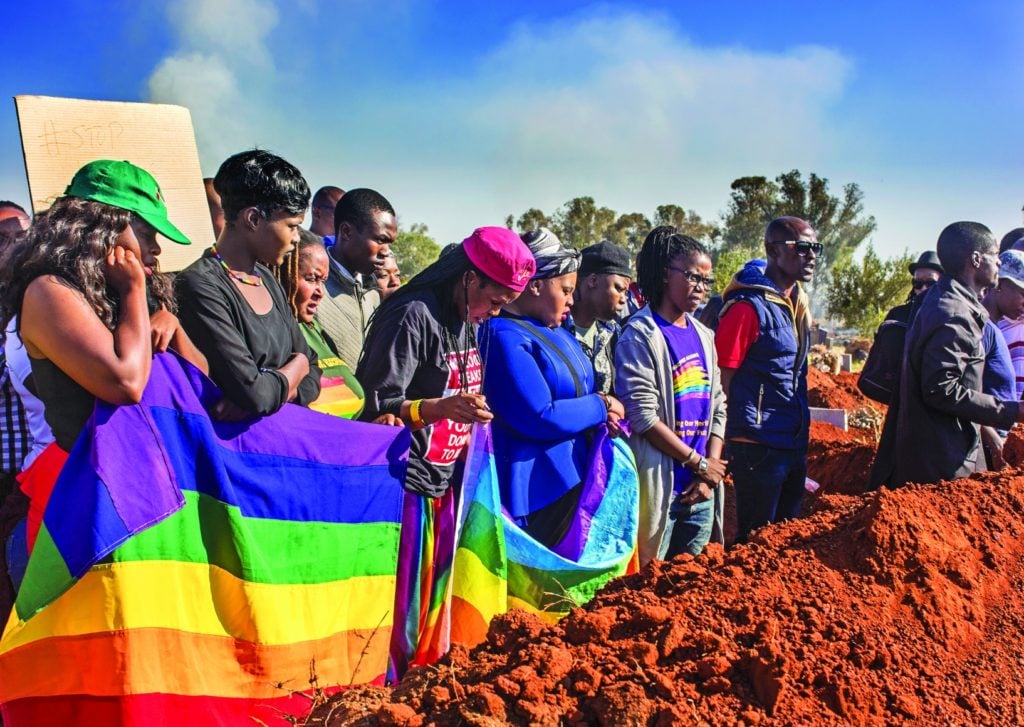 Colleen Mfazwe, <em>LGBTI Community Showing Their Respect for Their Fallen Comerade</em> (2017). Photo courtesy of Jenkins Johnson Gallery.