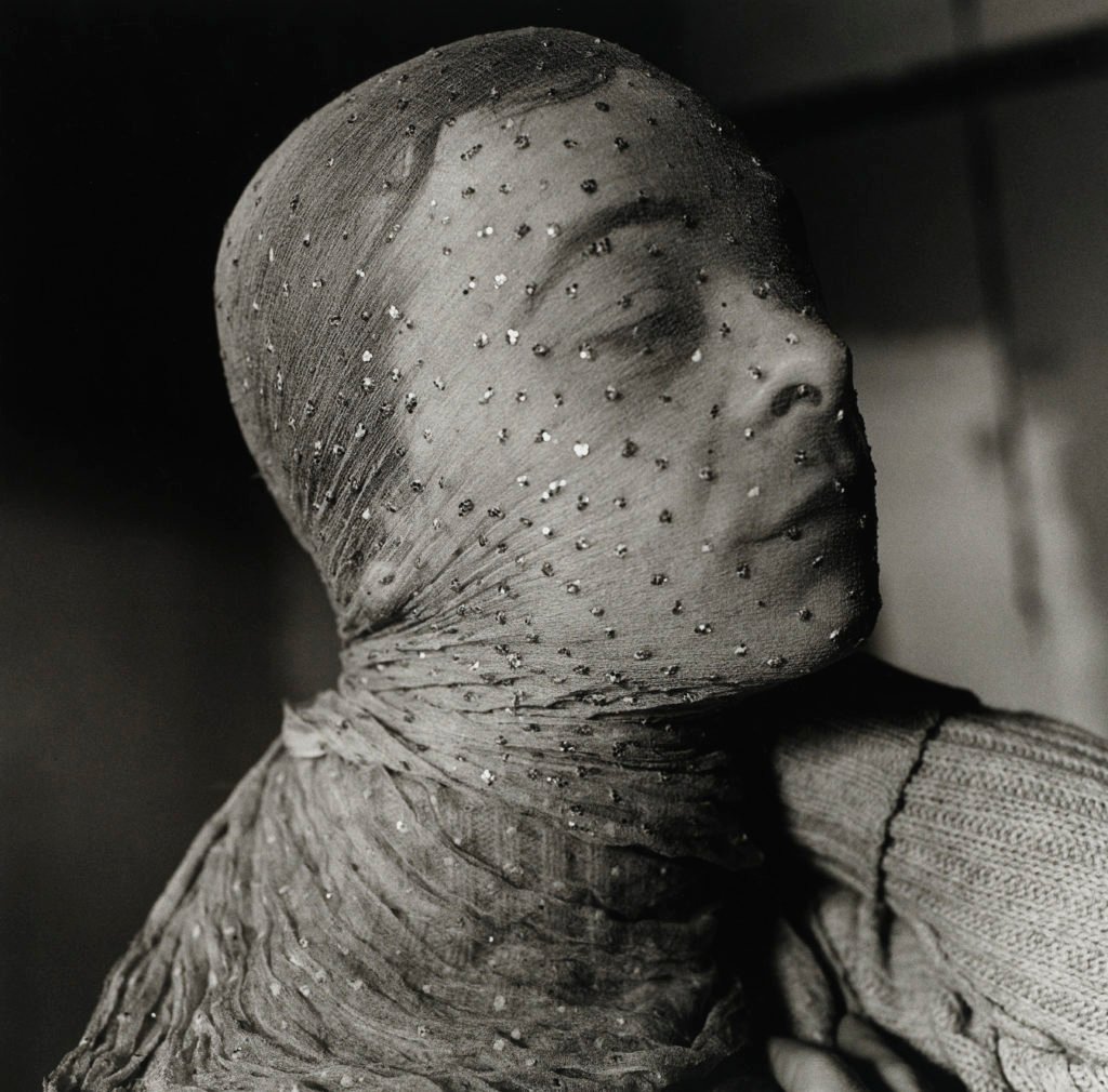 Peter Hujar, Gary Indiana Veiled, 1981, gelatin silver print, purchased on The Charina Endowment Fund, The Morgan Library & Museum, 2013.108:1.35. © Peter Hujar Archive, LLC, courtesy Pace/MacGill Gallery, New York and Fraenkel Gallery, San Francisco. 