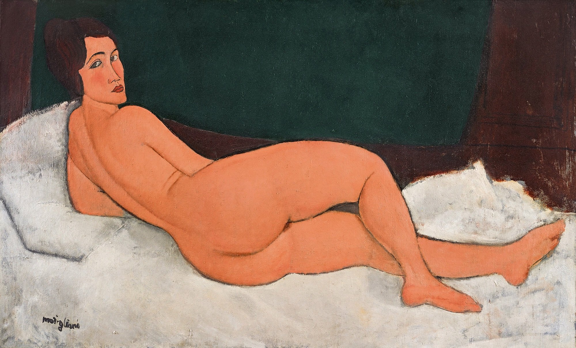 A Modigliani painting showing a nude woman reclining with her back to the viewer