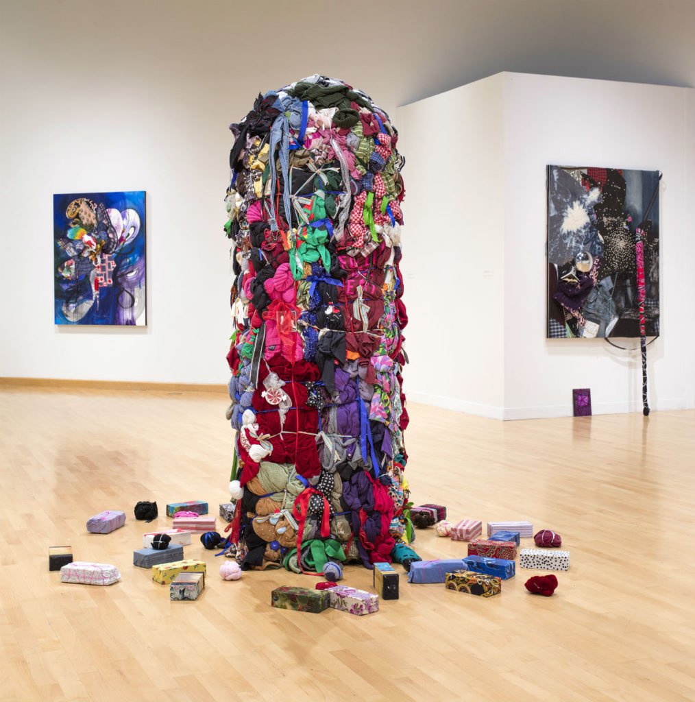 Shinique Smith, <em>Bale Variant No. 0021 (Christmas)</em> (2011-18). Photo by Brian Forrest and courtesy the artist and David Castillo Gallery.