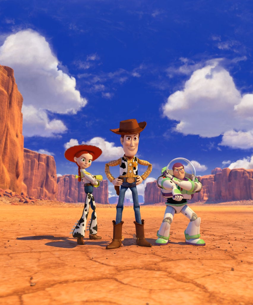 Jessie, Woody and Buzz in <em>Toy Story 3</em>. ©Disney/Pixar. Courtesy of the Lucas Museum of Narrative Art. 