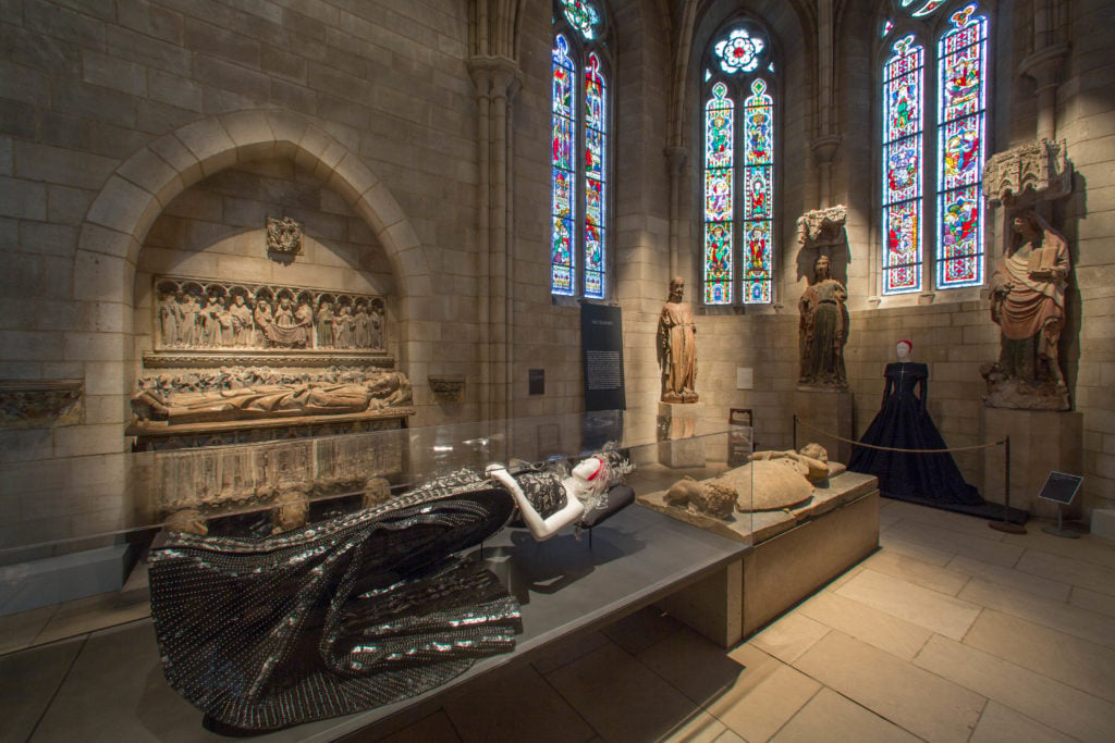 Installation view of "Heavenly Bodies" at the Cloisters, Gothic Chapel Gallery at the Cloisters. Photo courtesy of the Metropolitan Museum of Art. 