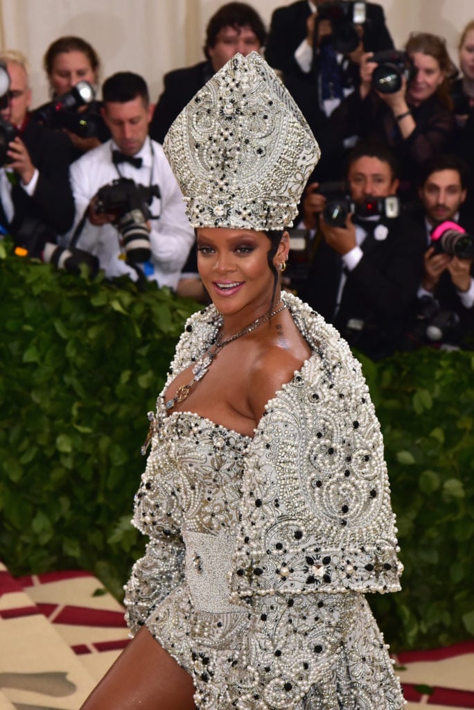 Rihanna at  Heavenly Bodies: Fashion & the Catholic Imagination Costume Institute Gala at the Metropolitan Museum of Art. Photo ©Patrick McMullan, by Sean Zanni.