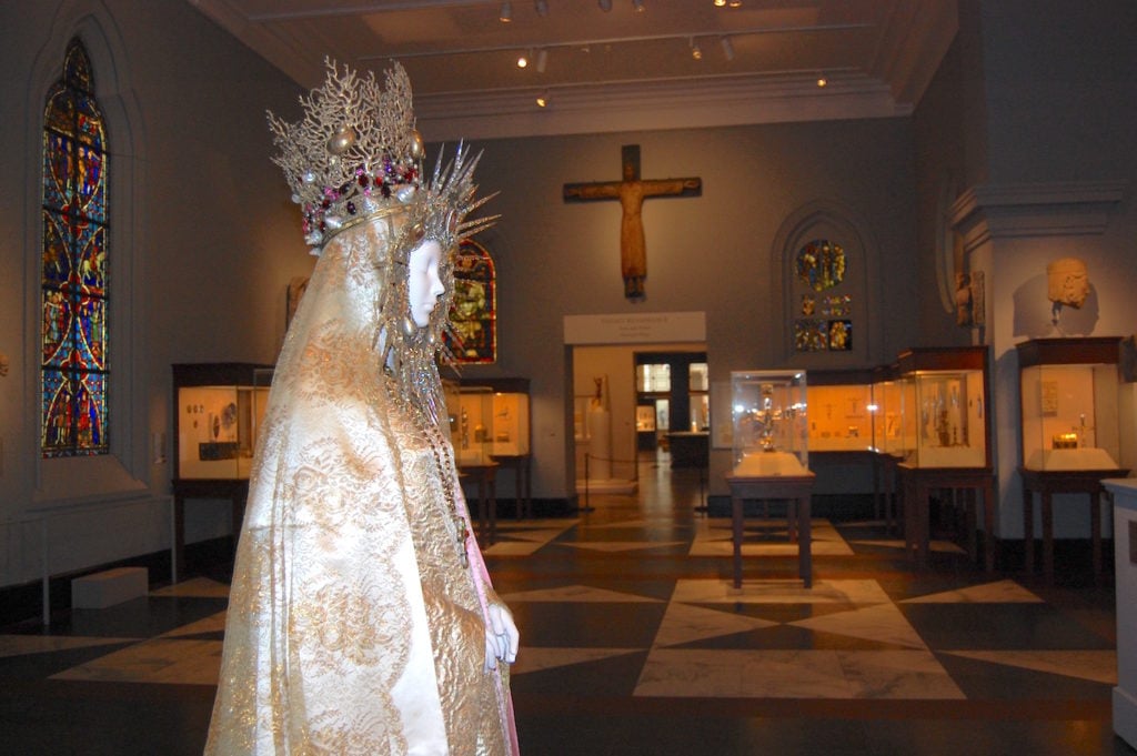 Yves Saint Laurent , Statuary Vestment for the Virgin of El Rocio, on view in "Heavenly Bodies" at the Met Fifth Avenue. Photo by Sarah Cascone.