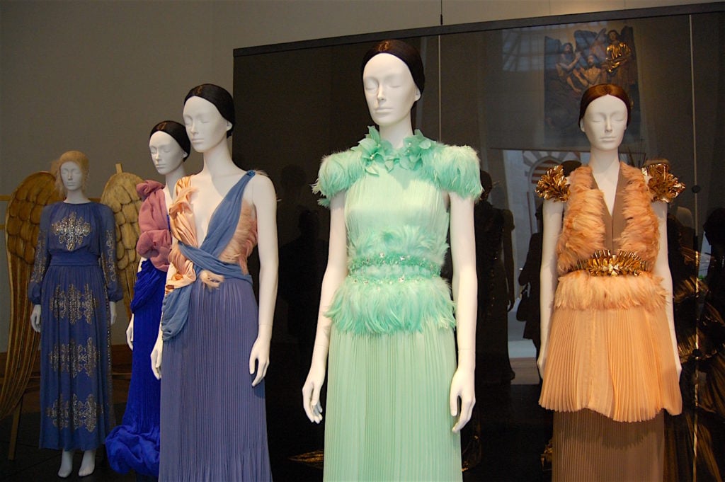 Evening Dresses by Rodarte (2011), on view in "Heavenly Bodies" at the Met Fifth Avenue, Robert Lehman Wing. Courtesy Los Angeles County Museum of Art. Photo by Sarah Cascone. 